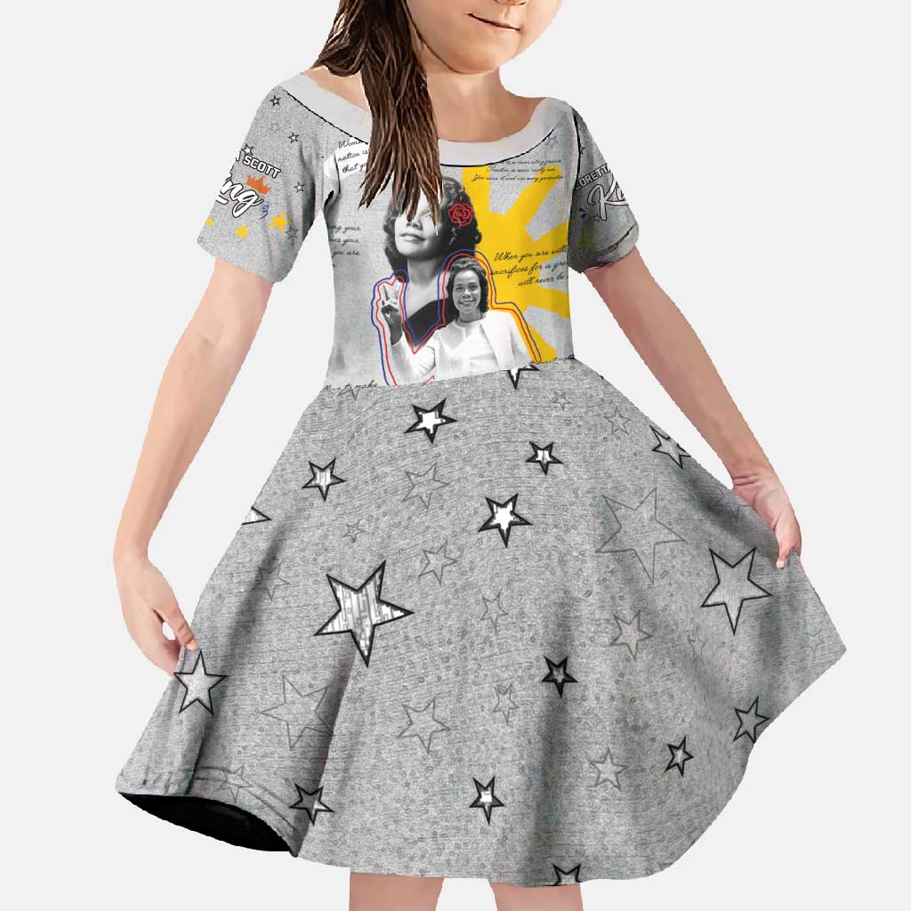 Coretta Scott King Family Matching Off Shoulder Maxi Dress and Hawaiian Shirt Honoring The Legacy Hand Draw Style