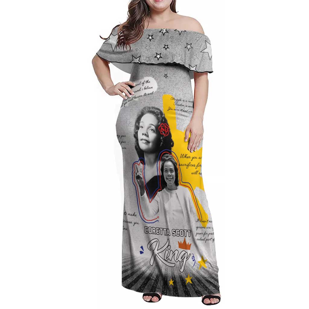 Coretta Scott King Family Matching Off Shoulder Maxi Dress and Hawaiian Shirt Honoring The Legacy Hand Draw Style