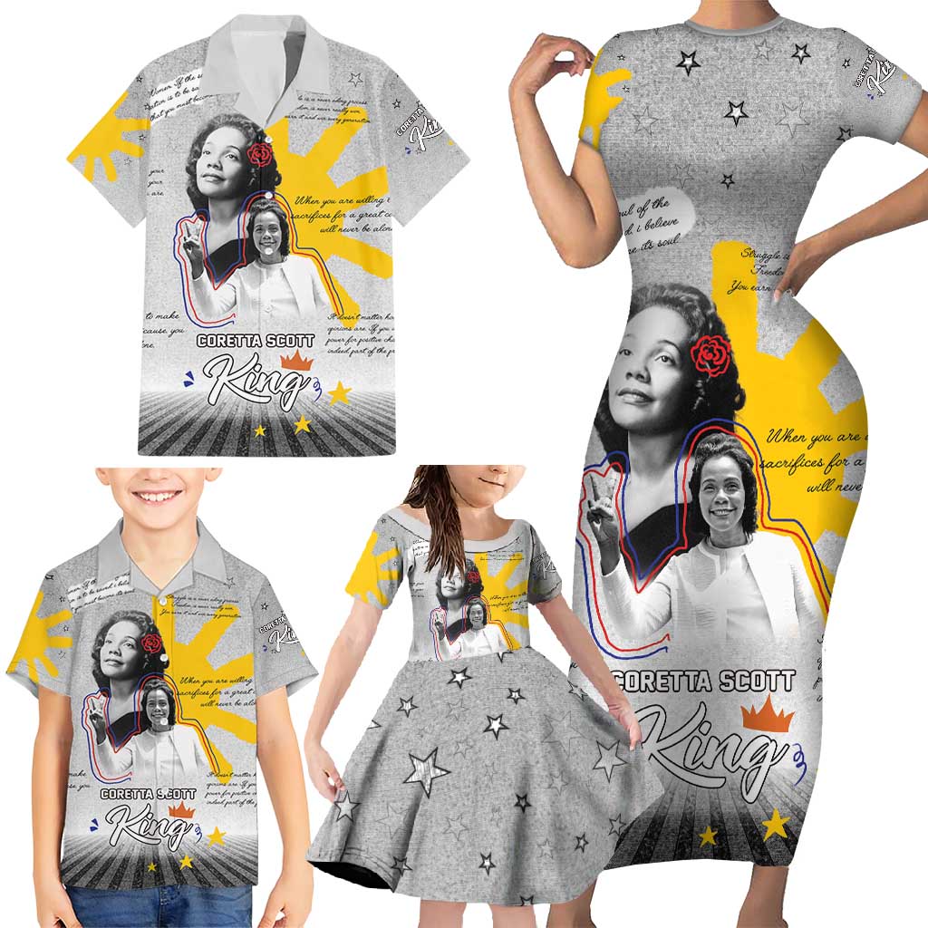 Coretta Scott King Family Matching Short Sleeve Bodycon Dress and Hawaiian Shirt Honoring The Legacy Hand Draw Style