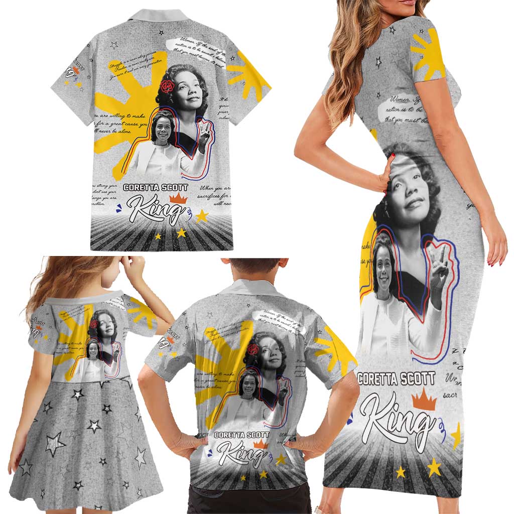Coretta Scott King Family Matching Short Sleeve Bodycon Dress and Hawaiian Shirt Honoring The Legacy Hand Draw Style
