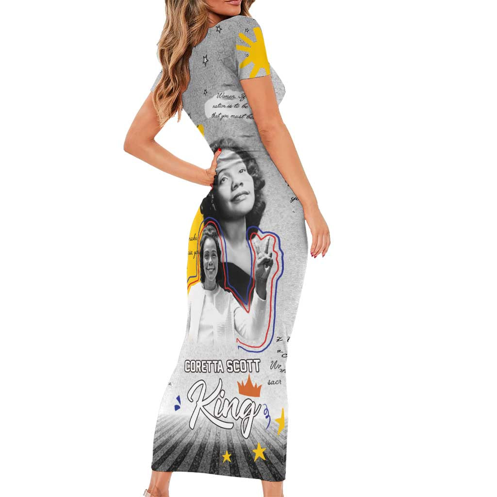 Coretta Scott King Family Matching Short Sleeve Bodycon Dress and Hawaiian Shirt Honoring The Legacy Hand Draw Style