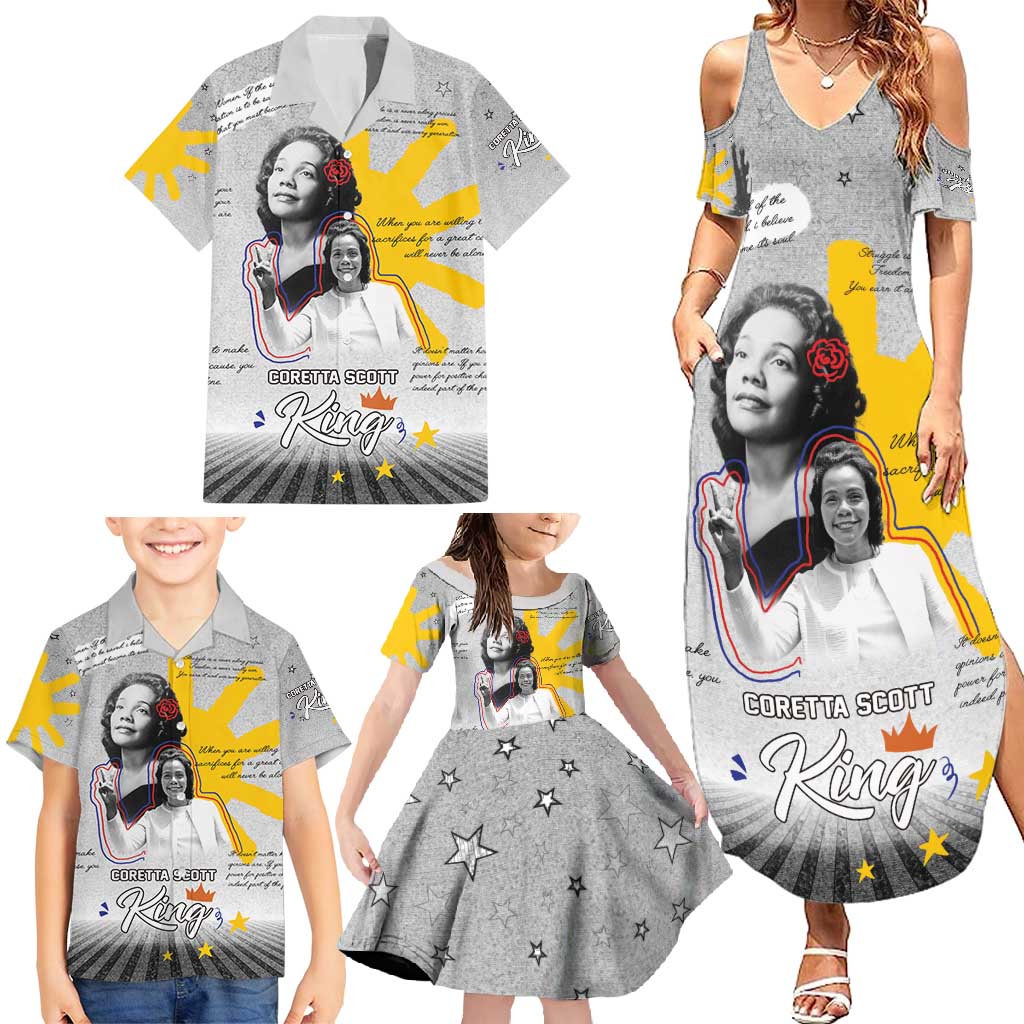 Coretta Scott King Family Matching Summer Maxi Dress and Hawaiian Shirt Honoring The Legacy Hand Draw Style