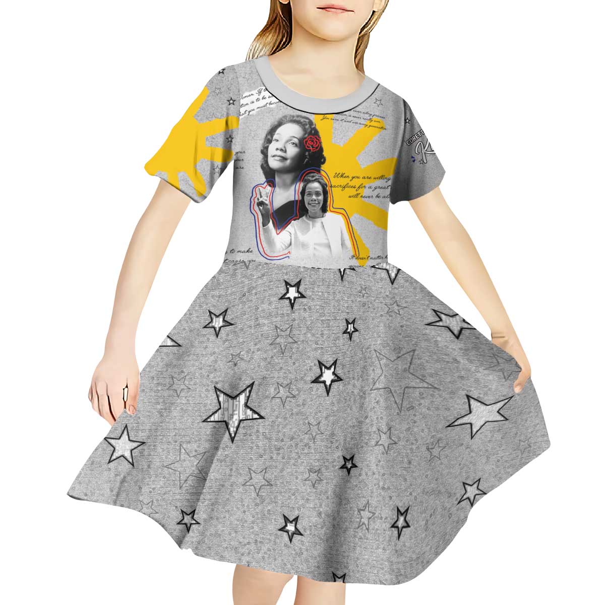 Coretta Scott King Kid Short Sleeve Dress Honoring The Legacy Hand Draw Style