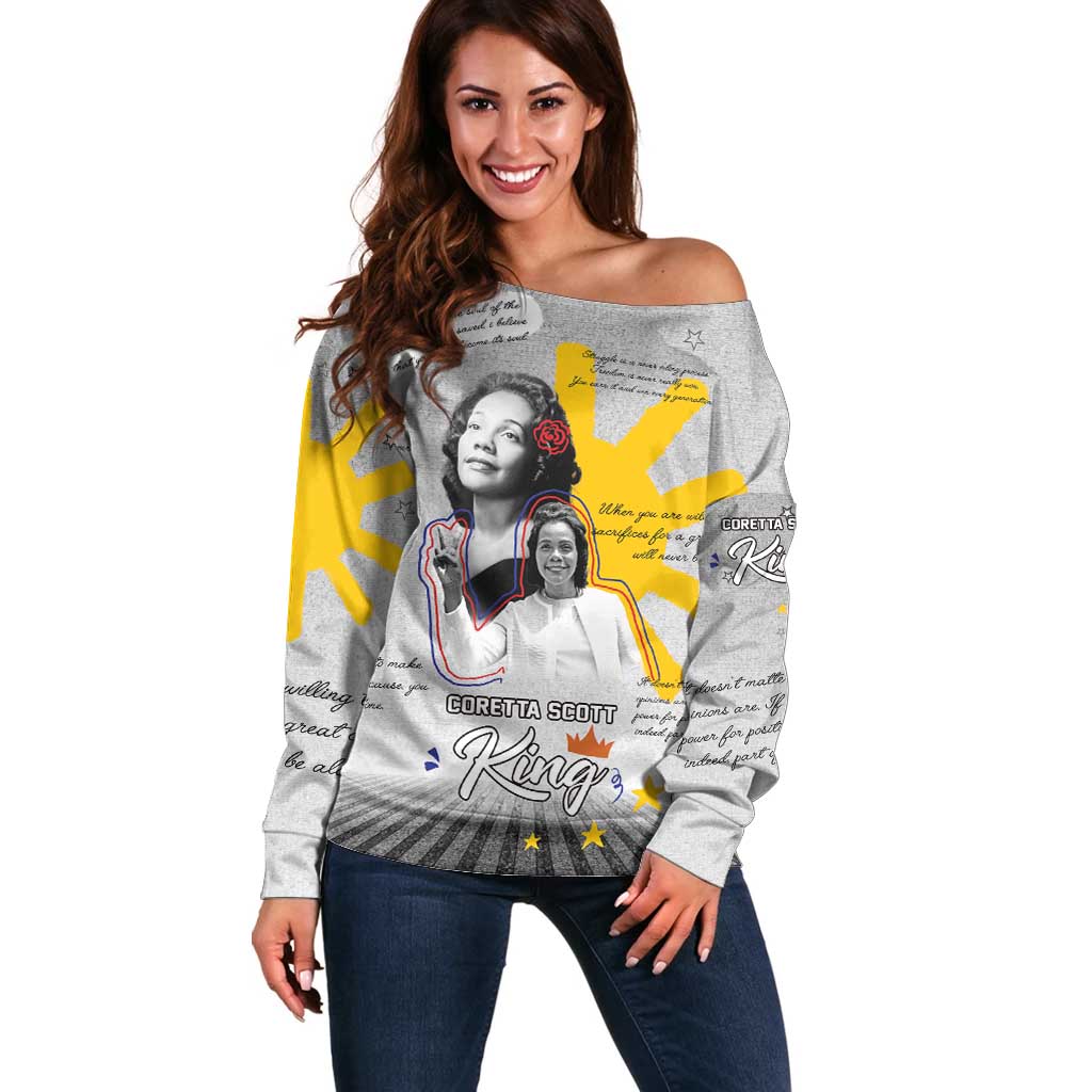Coretta Scott King Off Shoulder Sweater Honoring The Legacy Hand Draw Style