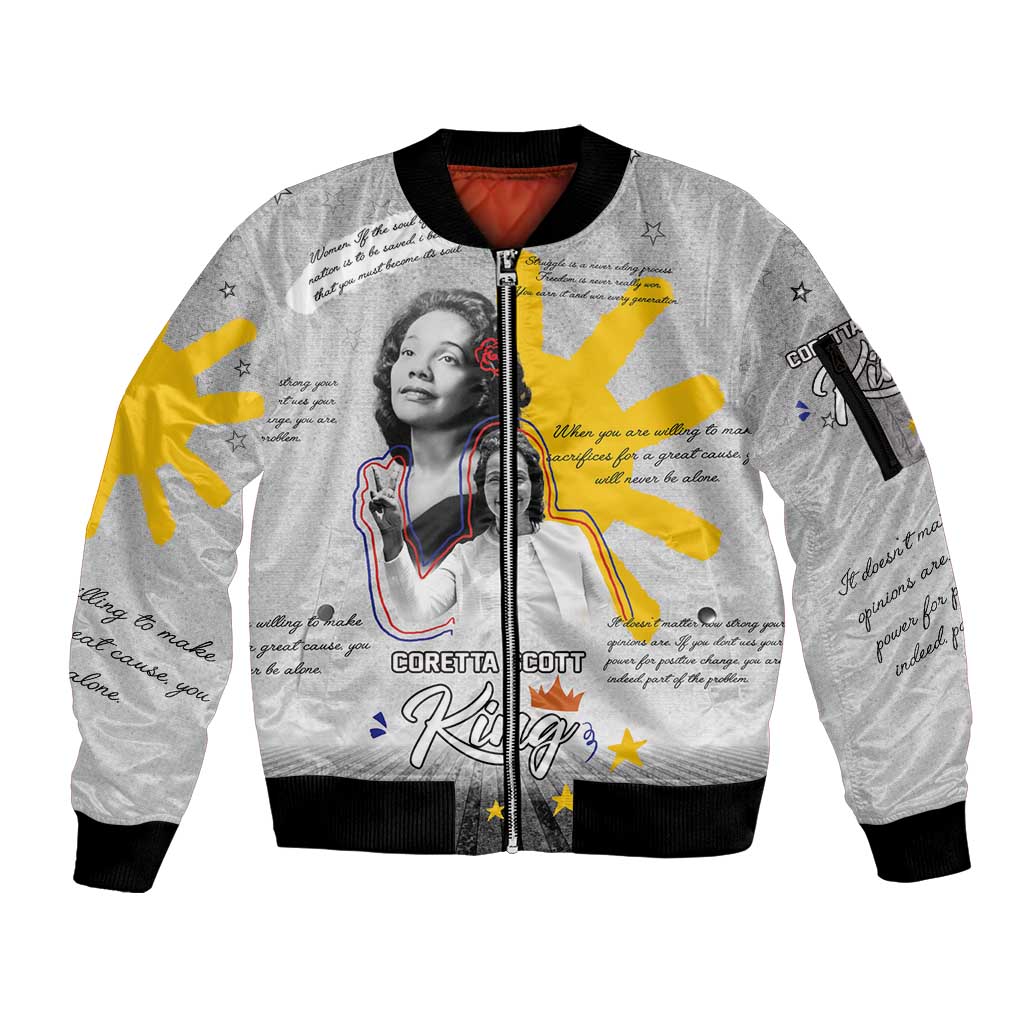 Coretta Scott King Sleeve Zip Bomber Jacket Honoring The Legacy Hand Draw Style