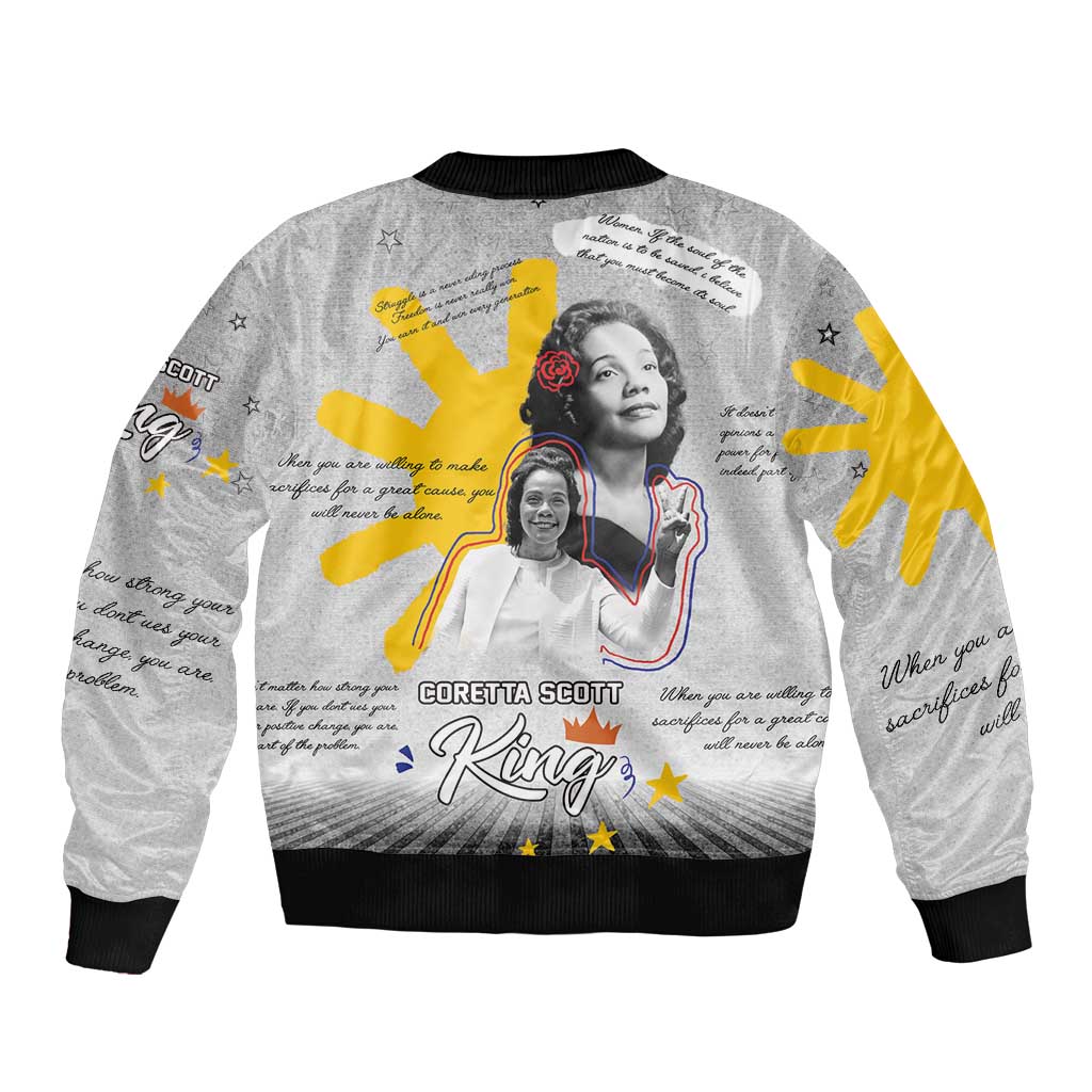 Coretta Scott King Sleeve Zip Bomber Jacket Honoring The Legacy Hand Draw Style