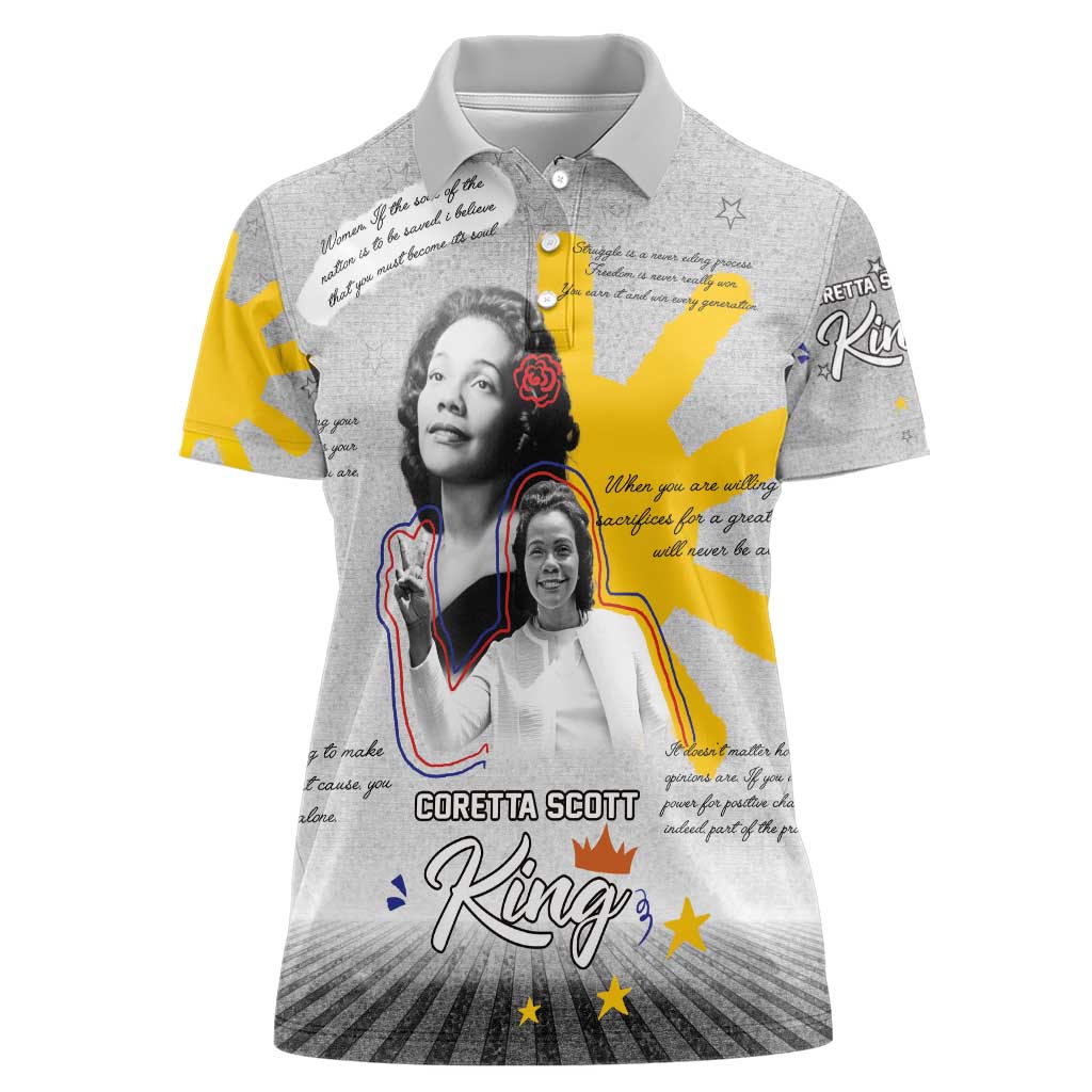 Coretta Scott King Women Polo Shirt Honoring The Legacy Hand Draw Style