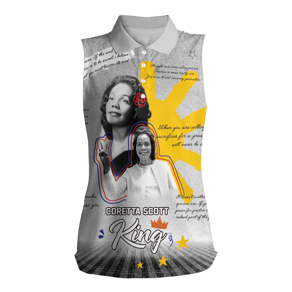 Coretta Scott King Women Sleeveless Polo Shirt Honoring The Legacy Hand Draw Style