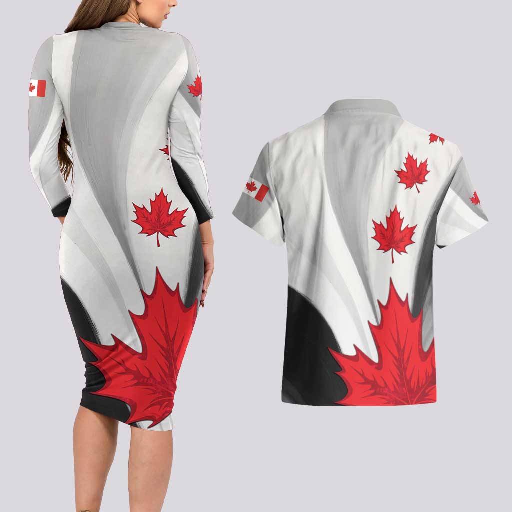 Canada Maple Leaf Couples Matching Long Sleeve Bodycon Dress and Hawaiian Shirt Unique Style