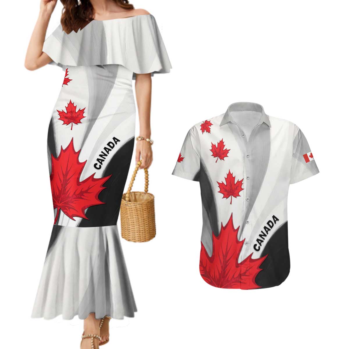 Canada Maple Leaf Couples Matching Mermaid Dress and Hawaiian Shirt Unique Style