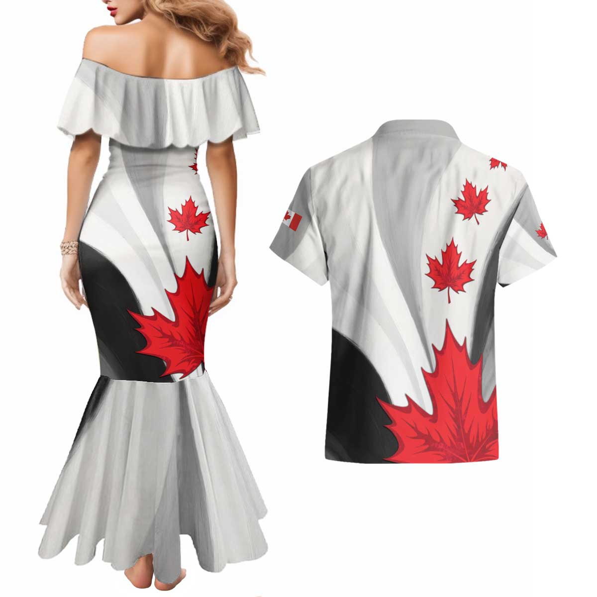 Canada Maple Leaf Couples Matching Mermaid Dress and Hawaiian Shirt Unique Style