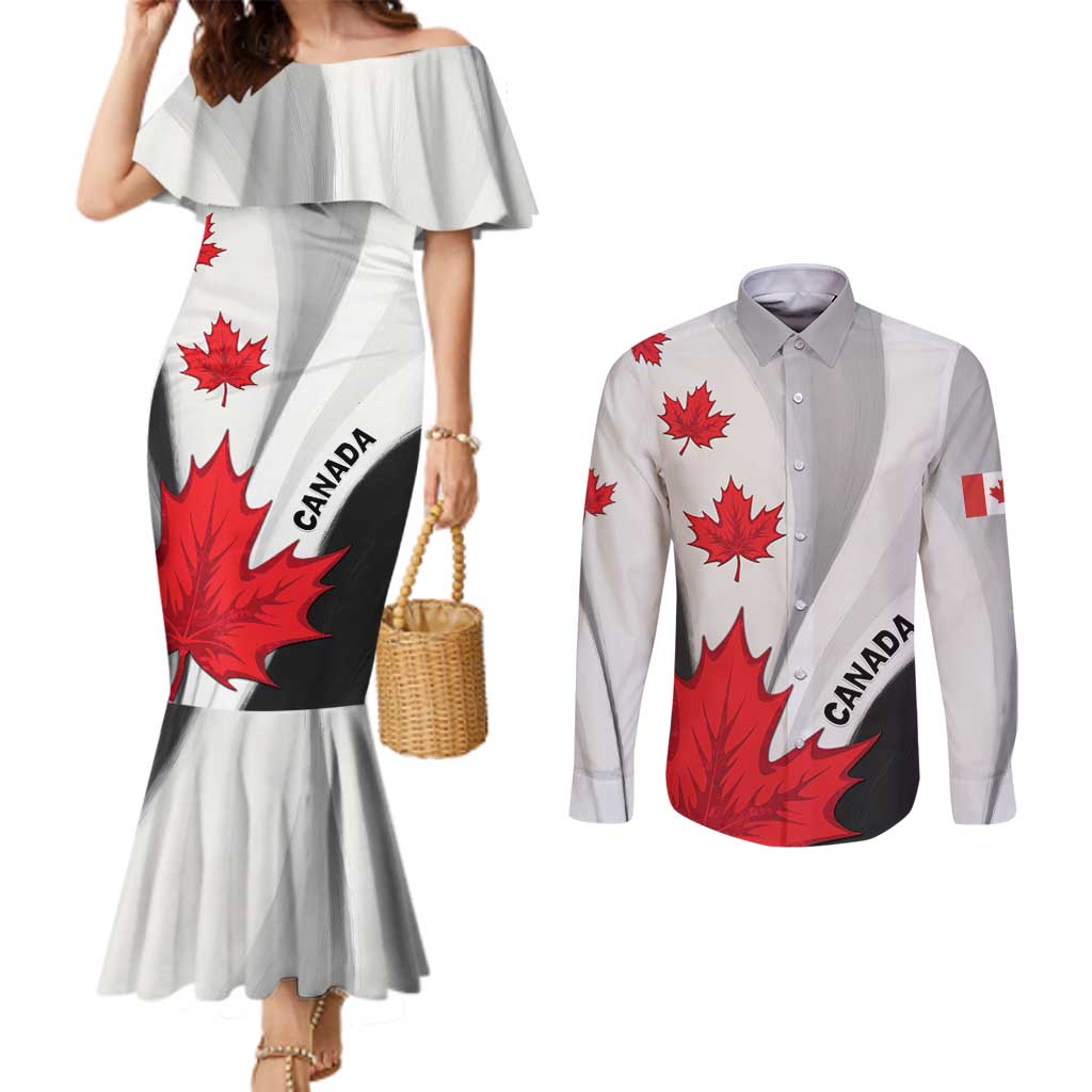 Canada Maple Leaf Couples Matching Mermaid Dress and Long Sleeve Button Shirt Unique Style