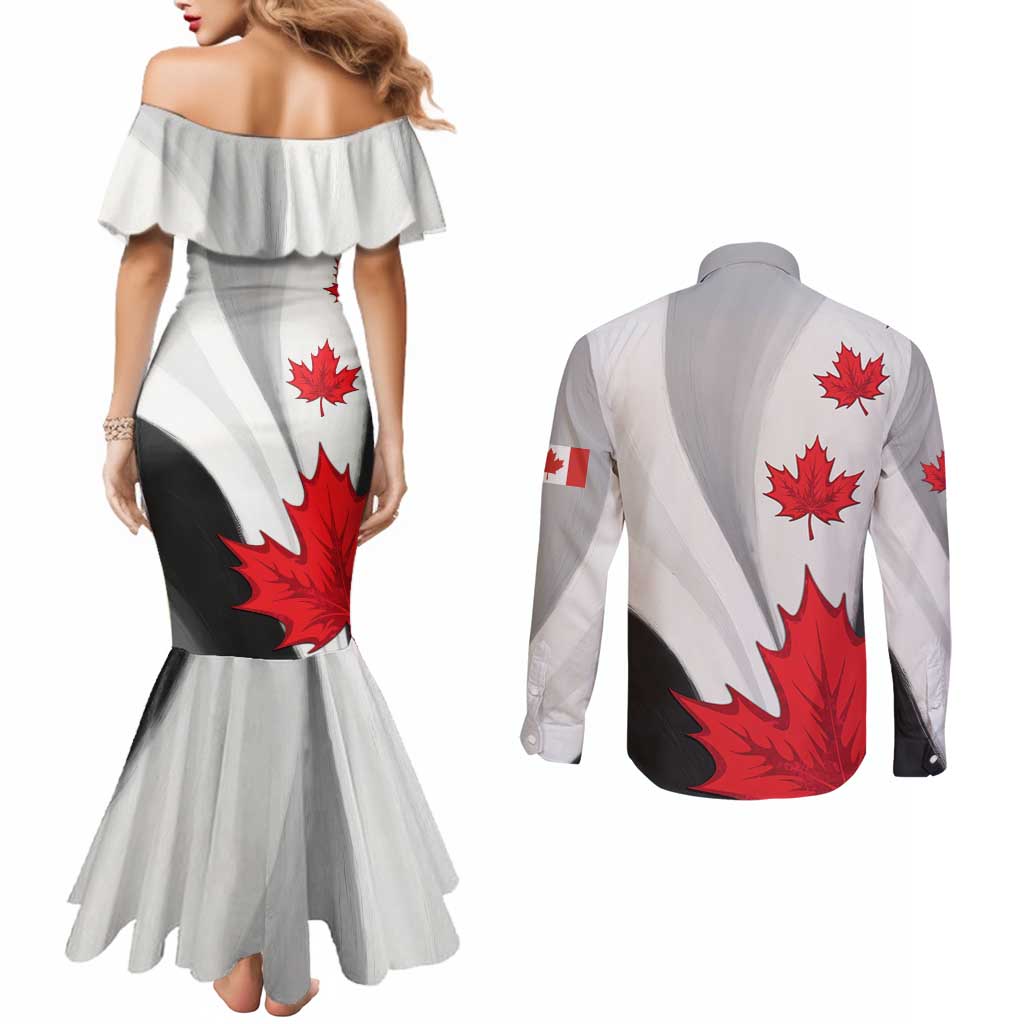 Canada Maple Leaf Couples Matching Mermaid Dress and Long Sleeve Button Shirt Unique Style