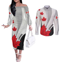 Canada Maple Leaf Couples Matching Off The Shoulder Long Sleeve Dress and Long Sleeve Button Shirt Unique Style