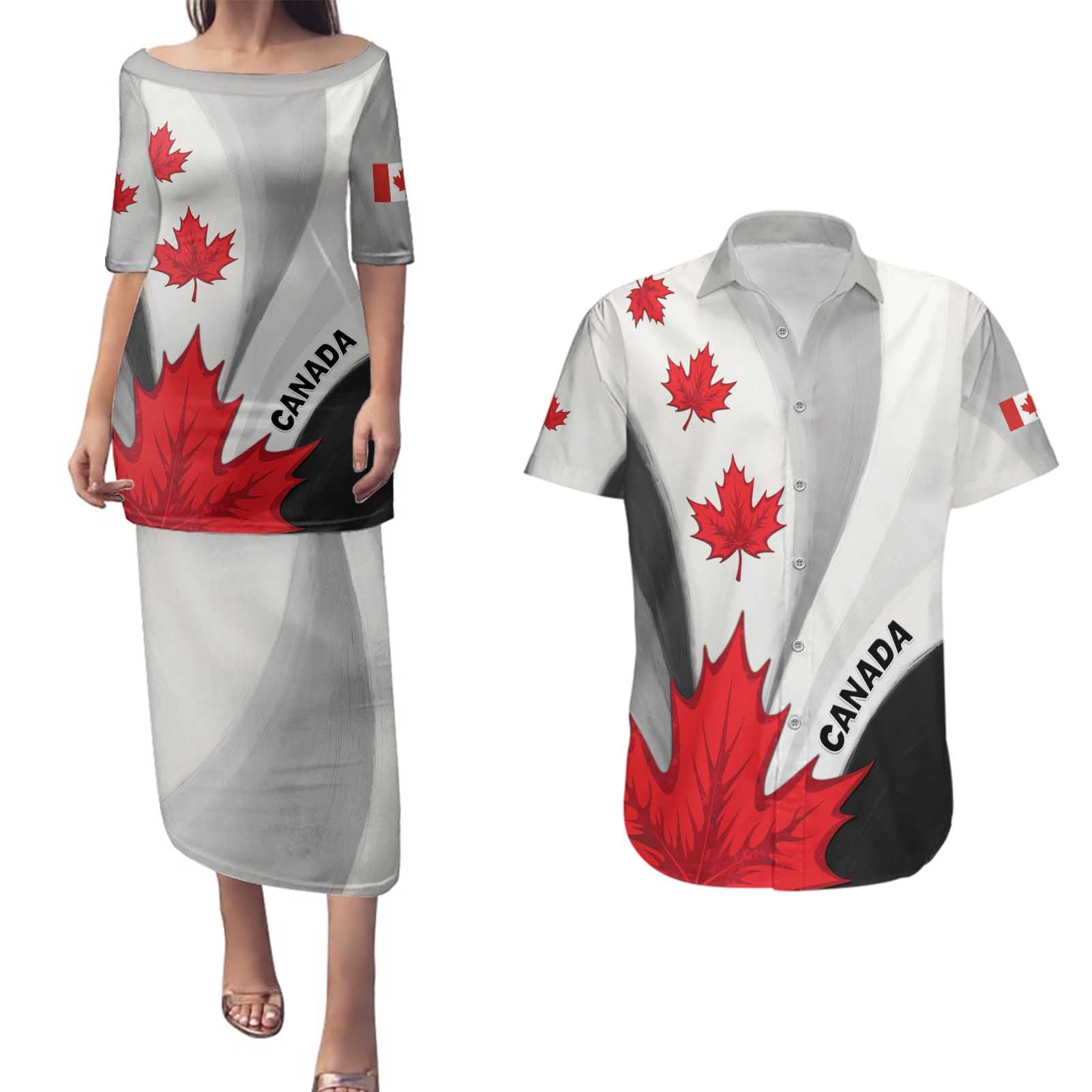 Canada Maple Leaf Couples Matching Puletasi and Hawaiian Shirt Unique Style