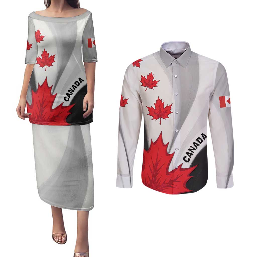 Canada Maple Leaf Couples Matching Puletasi and Long Sleeve Button Shirt Unique Style