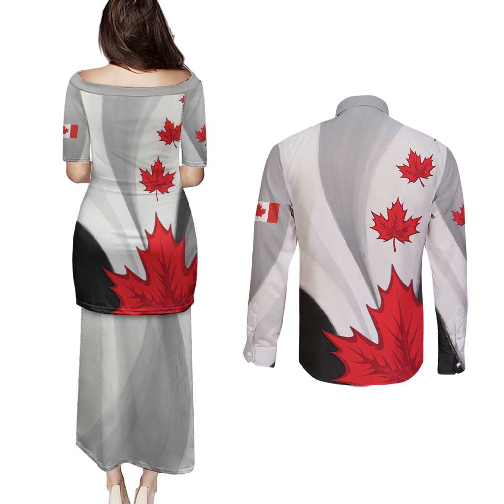 Canada Maple Leaf Couples Matching Puletasi and Long Sleeve Button Shirt Unique Style