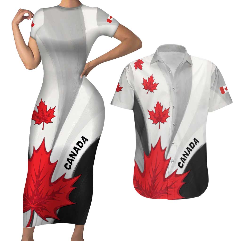 Canada Maple Leaf Couples Matching Short Sleeve Bodycon Dress and Hawaiian Shirt Unique Style