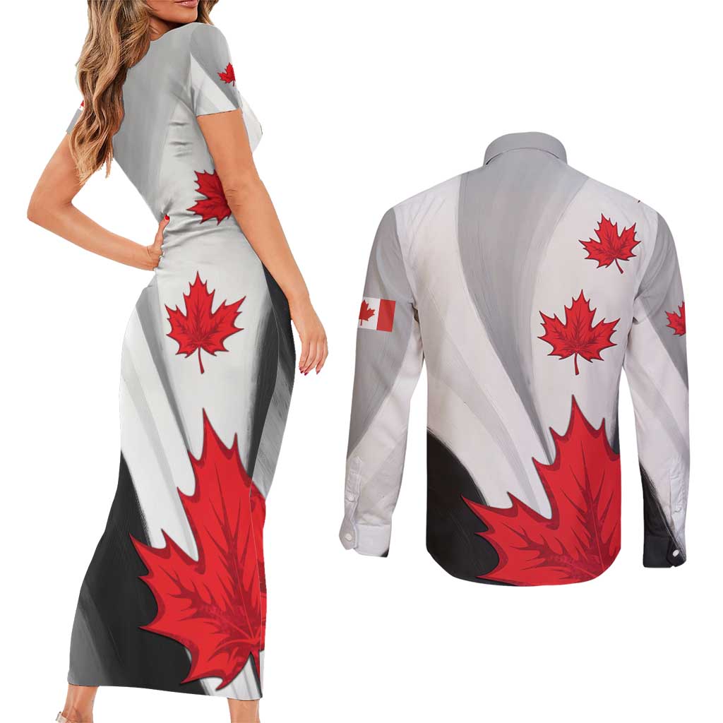 Canada Maple Leaf Couples Matching Short Sleeve Bodycon Dress and Long Sleeve Button Shirt Unique Style