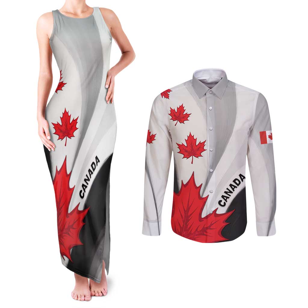 Canada Maple Leaf Couples Matching Tank Maxi Dress and Long Sleeve Button Shirt Unique Style