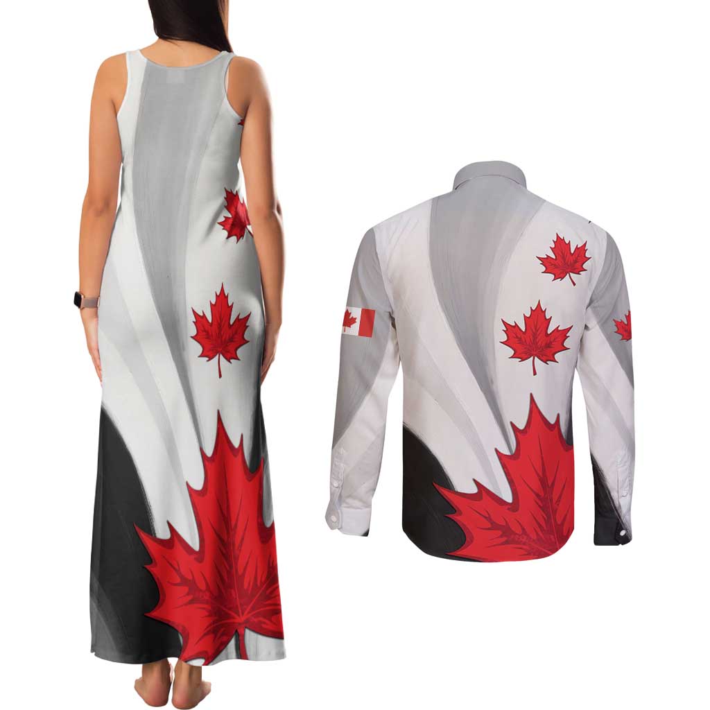 Canada Maple Leaf Couples Matching Tank Maxi Dress and Long Sleeve Button Shirt Unique Style