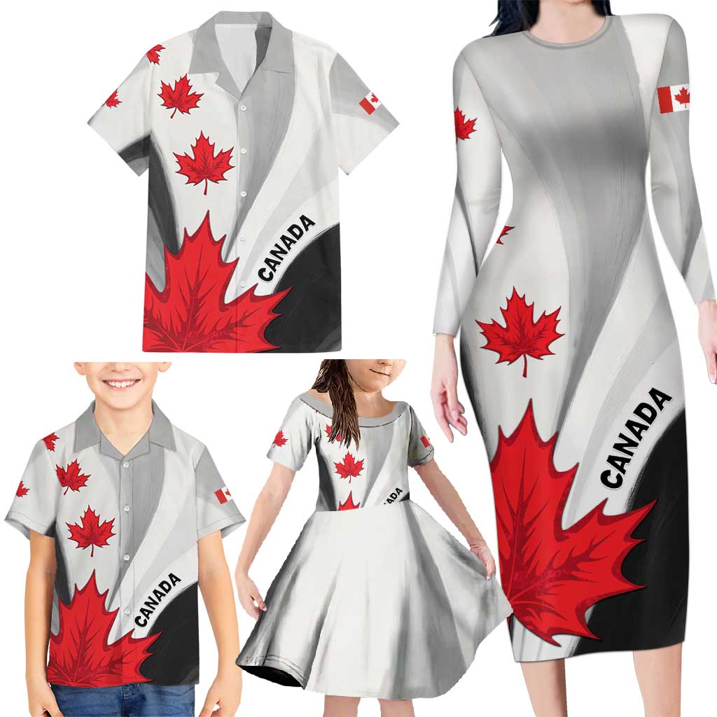 Canada Maple Leaf Family Matching Long Sleeve Bodycon Dress and Hawaiian Shirt Unique Style