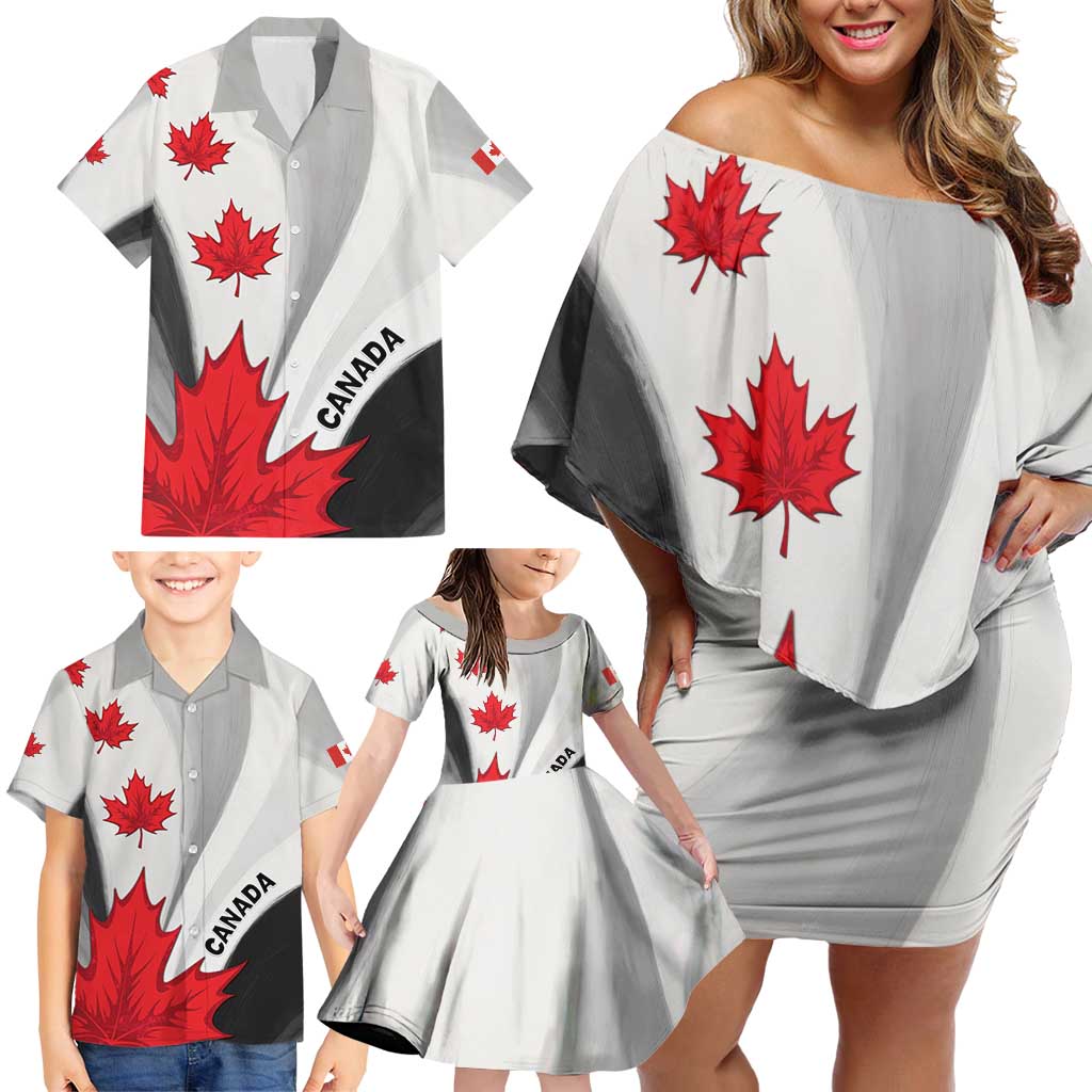 Canada Maple Leaf Family Matching Off Shoulder Short Dress and Hawaiian Shirt Unique Style