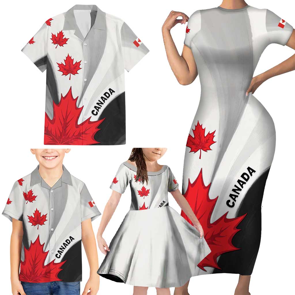 Canada Maple Leaf Family Matching Short Sleeve Bodycon Dress and Hawaiian Shirt Unique Style