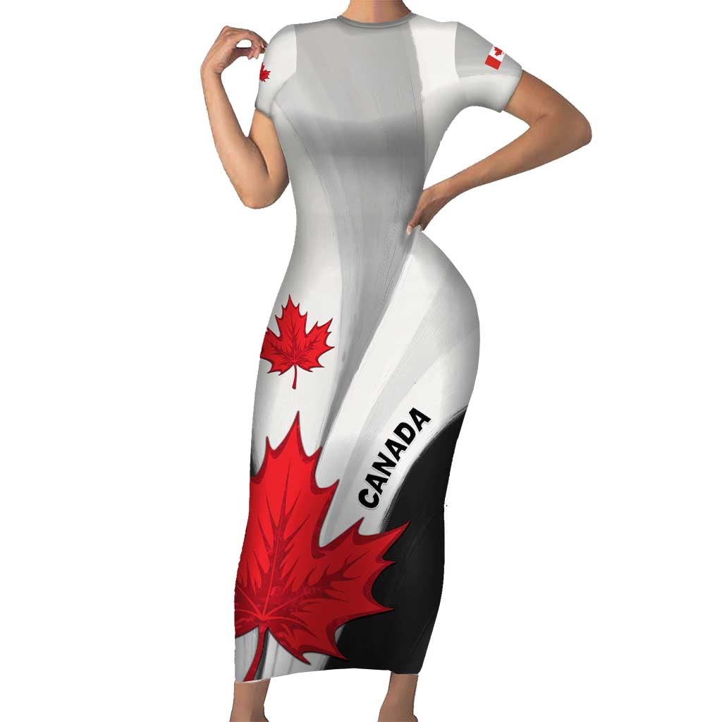 Canada Maple Leaf Short Sleeve Bodycon Dress Unique Style
