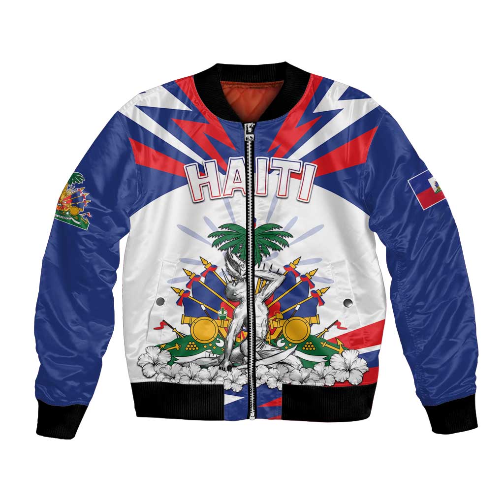 Personalized Haiti Heritage Month Bomber Jacket Negre Marron With Hibiscus