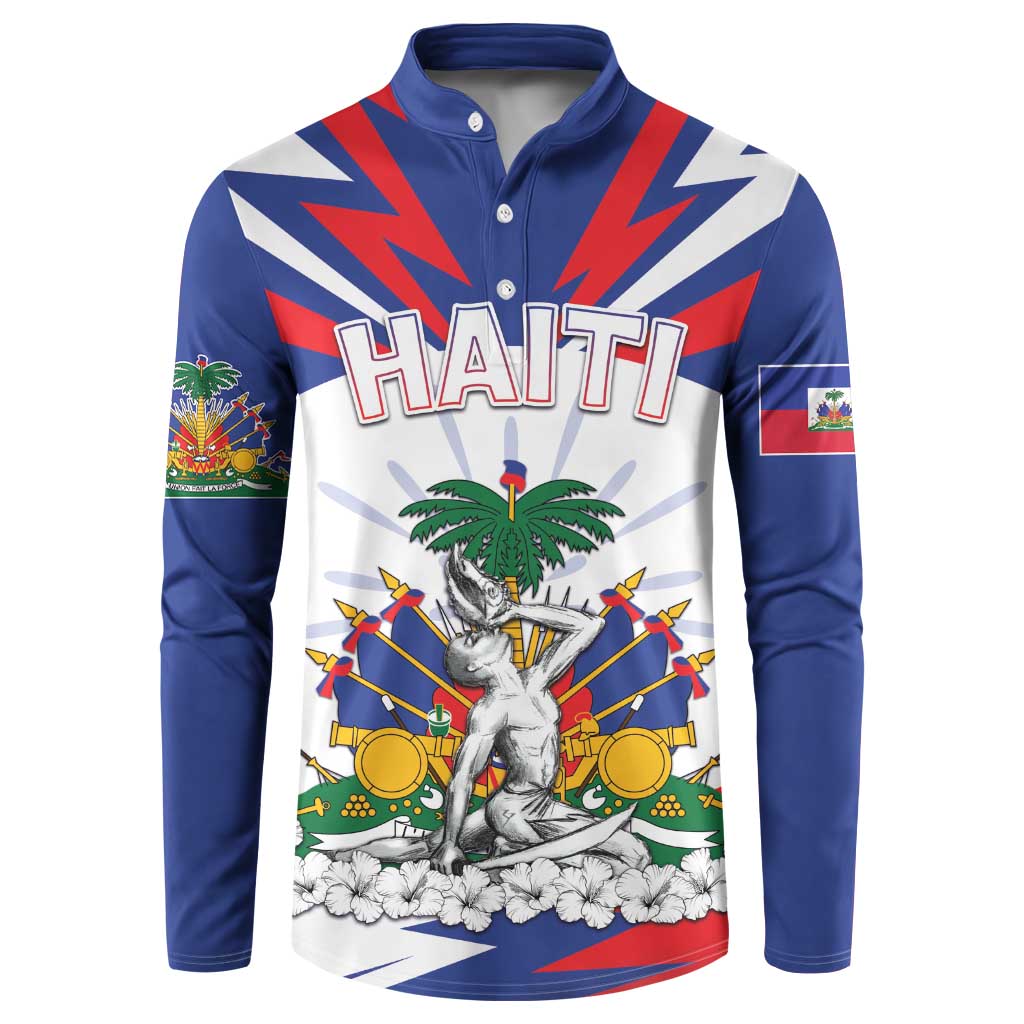 Personalized Haiti Heritage Month Button Sweatshirt Negre Marron With Hibiscus