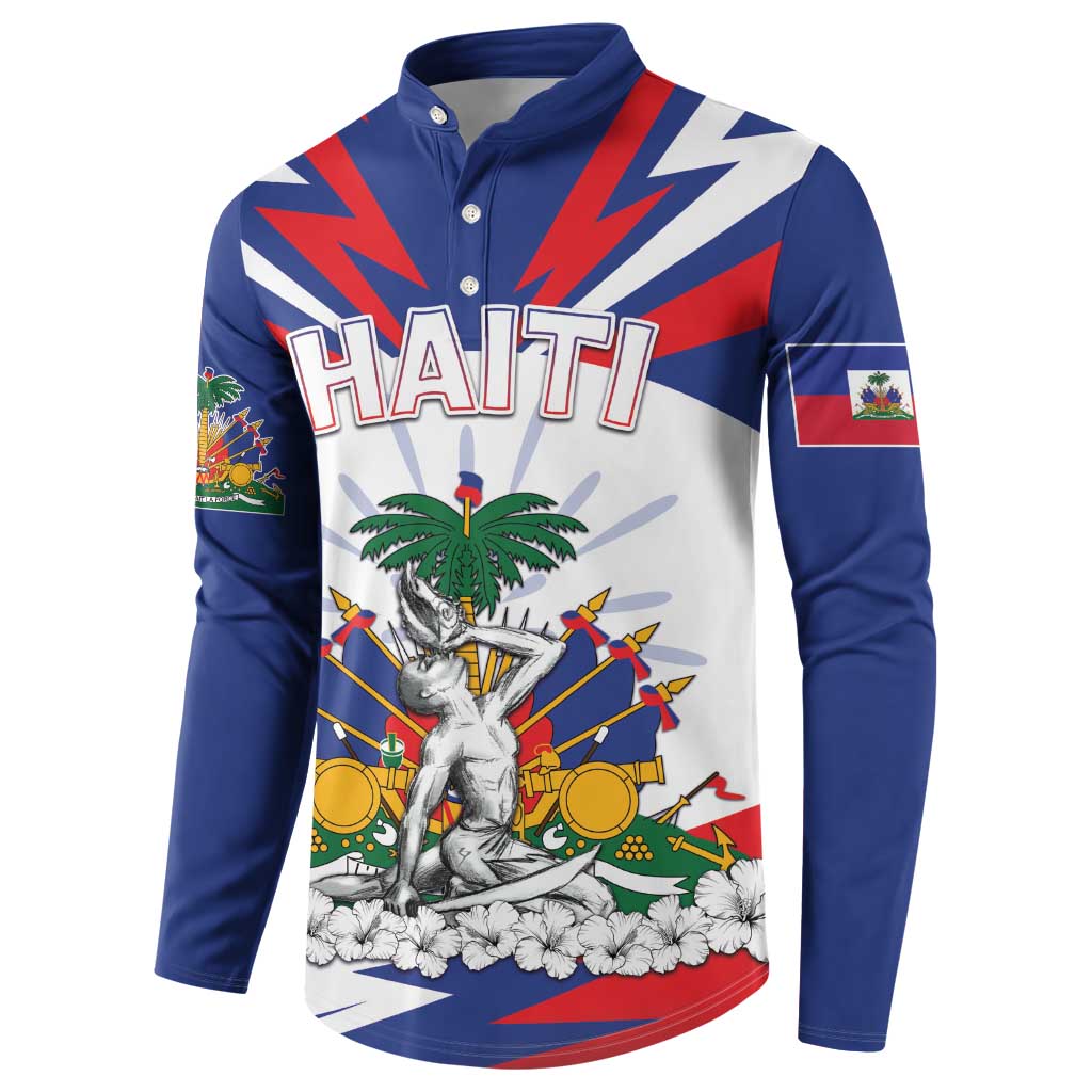 Personalized Haiti Heritage Month Button Sweatshirt Negre Marron With Hibiscus