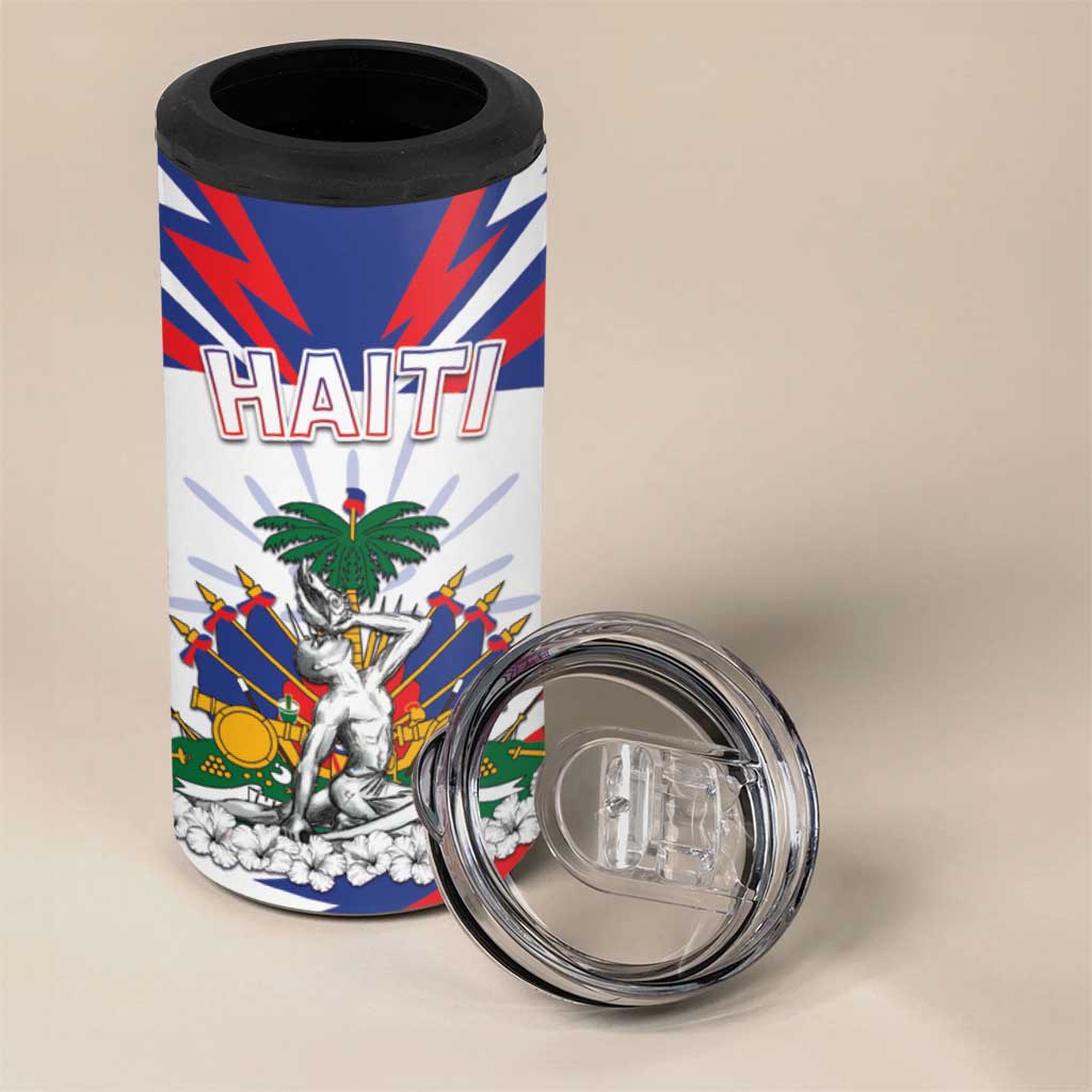 Personalized Haiti Heritage Month 4 in 1 Can Cooler Tumbler Negre Marron With Hibiscus