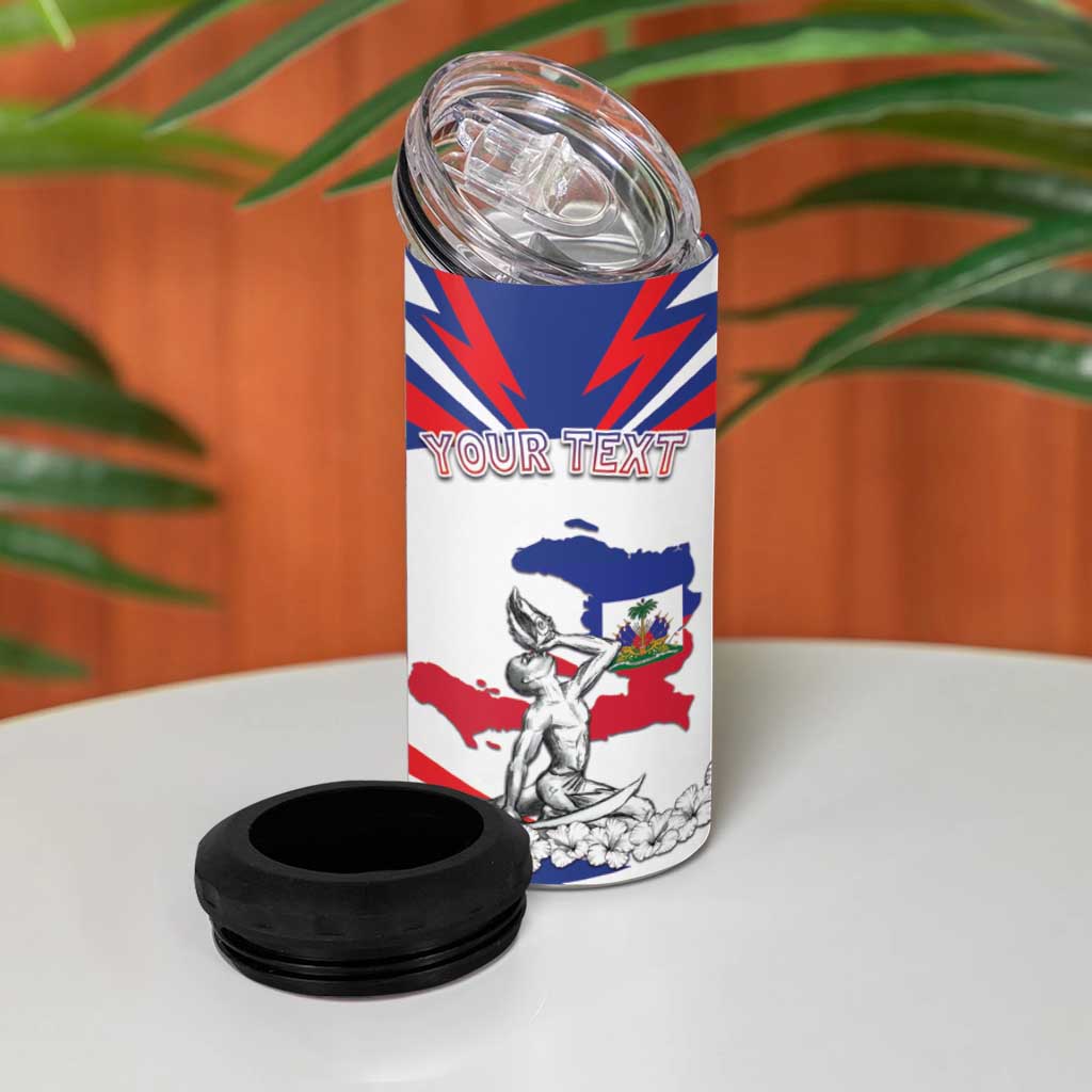 Personalized Haiti Heritage Month 4 in 1 Can Cooler Tumbler Negre Marron With Hibiscus