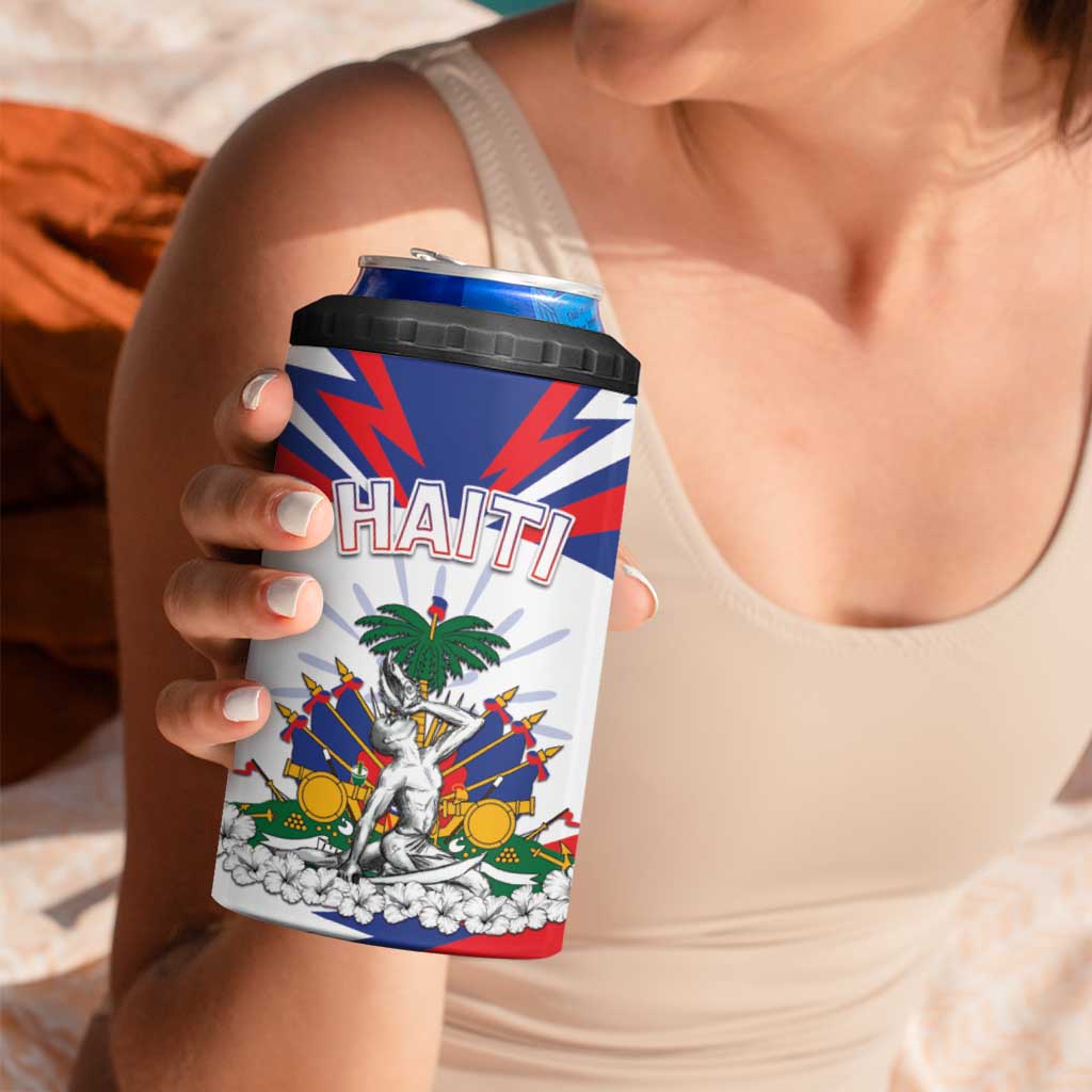 Personalized Haiti Heritage Month 4 in 1 Can Cooler Tumbler Negre Marron With Hibiscus