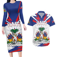 Personalized Haiti Heritage Month Couples Matching Long Sleeve Bodycon Dress and Hawaiian Shirt Negre Marron With Hibiscus