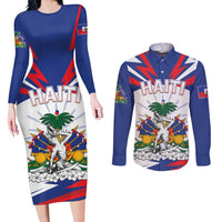 Personalized Haiti Heritage Month Couples Matching Long Sleeve Bodycon Dress and Long Sleeve Button Shirt Negre Marron With Hibiscus