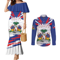 Personalized Haiti Heritage Month Couples Matching Mermaid Dress and Long Sleeve Button Shirt Negre Marron With Hibiscus
