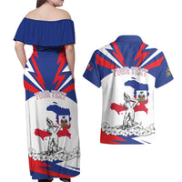 Personalized Haiti Heritage Month Couples Matching Off Shoulder Maxi Dress and Hawaiian Shirt Negre Marron With Hibiscus
