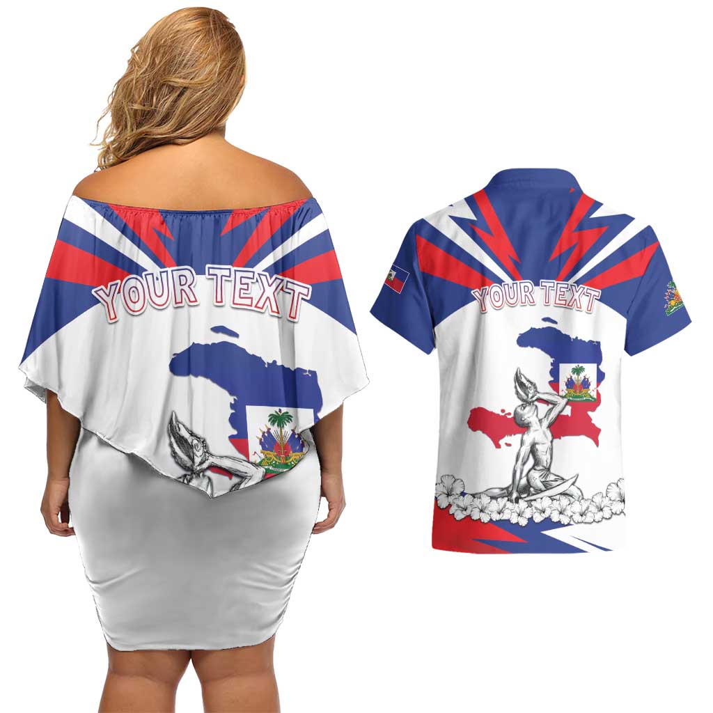 Personalized Haiti Heritage Month Couples Matching Off Shoulder Short Dress and Hawaiian Shirt Negre Marron With Hibiscus