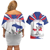 Personalized Haiti Heritage Month Couples Matching Off Shoulder Short Dress and Hawaiian Shirt Negre Marron With Hibiscus