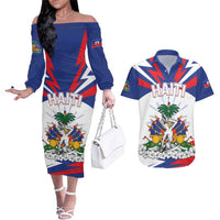 Personalized Haiti Heritage Month Couples Matching Off The Shoulder Long Sleeve Dress and Hawaiian Shirt Negre Marron With Hibiscus