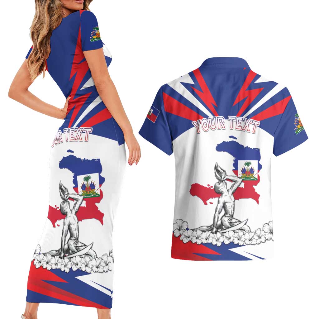 Personalized Haiti Heritage Month Couples Matching Short Sleeve Bodycon Dress and Hawaiian Shirt Negre Marron With Hibiscus