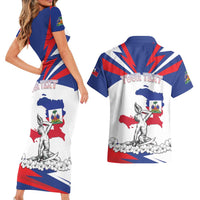 Personalized Haiti Heritage Month Couples Matching Short Sleeve Bodycon Dress and Hawaiian Shirt Negre Marron With Hibiscus