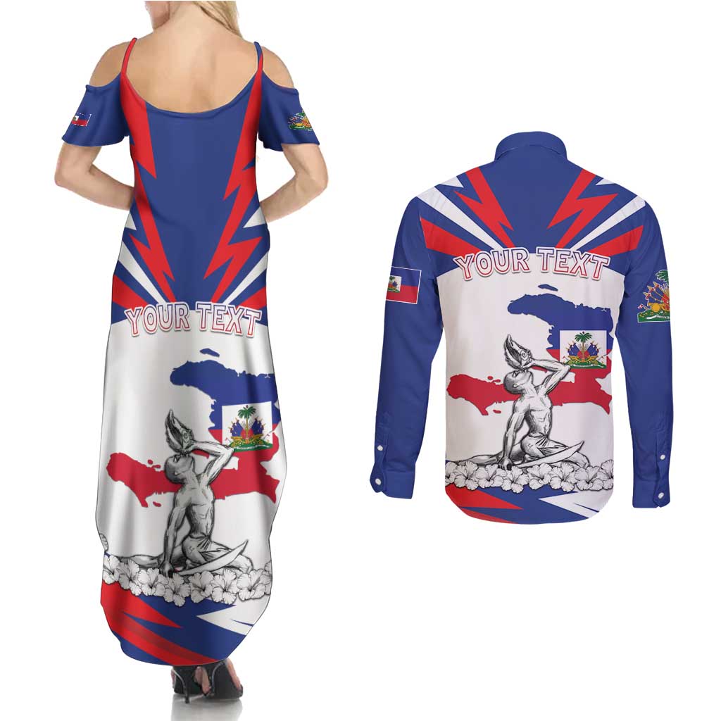 Personalized Haiti Heritage Month Couples Matching Summer Maxi Dress and Long Sleeve Button Shirt Negre Marron With Hibiscus