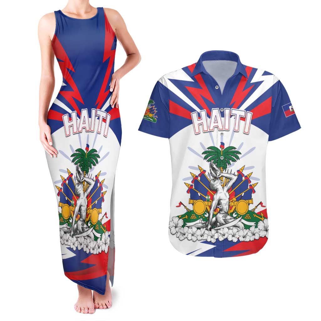 Personalized Haiti Heritage Month Couples Matching Tank Maxi Dress and Hawaiian Shirt Negre Marron With Hibiscus