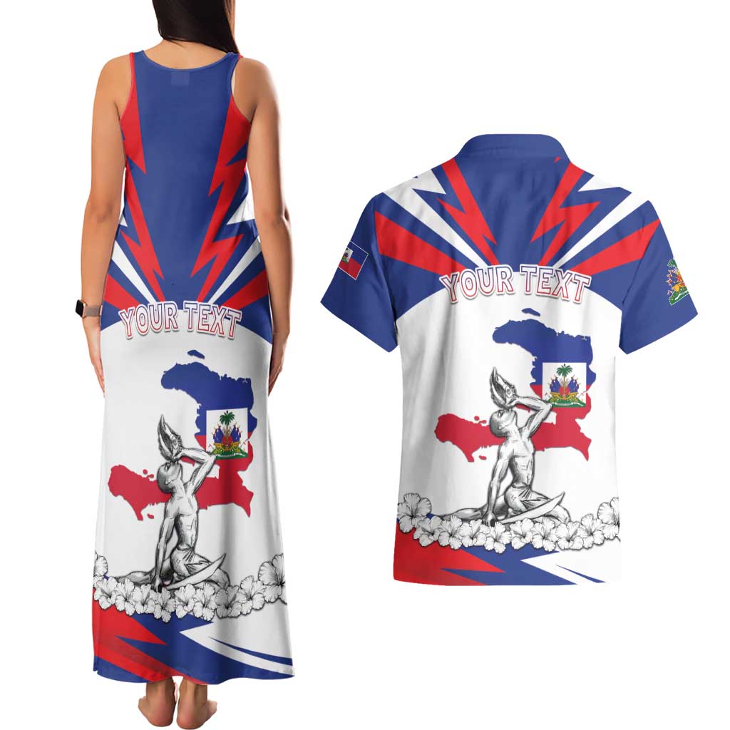 Personalized Haiti Heritage Month Couples Matching Tank Maxi Dress and Hawaiian Shirt Negre Marron With Hibiscus