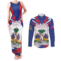 Personalized Haiti Heritage Month Couples Matching Tank Maxi Dress and Long Sleeve Button Shirt Negre Marron With Hibiscus