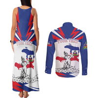 Personalized Haiti Heritage Month Couples Matching Tank Maxi Dress and Long Sleeve Button Shirt Negre Marron With Hibiscus