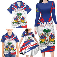 Personalized Haiti Heritage Month Family Matching Long Sleeve Bodycon Dress and Hawaiian Shirt Negre Marron With Hibiscus